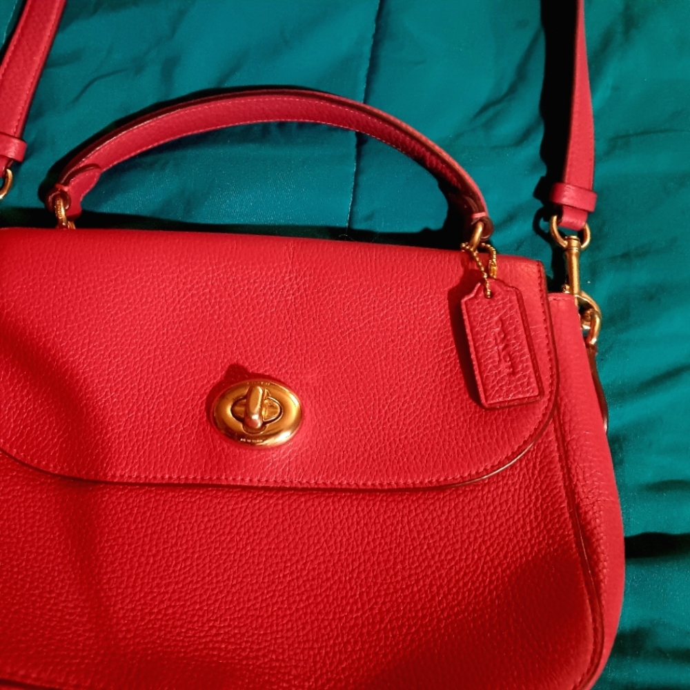 Coach Electric Red Leather Marlie Top Handle Satchel Crossbody Bag